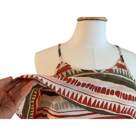 LOFT Ruffle Camisole in Autumn Colors, Burnt Orange, Olive, Ivory, Striped, S - Picture 3 of 11